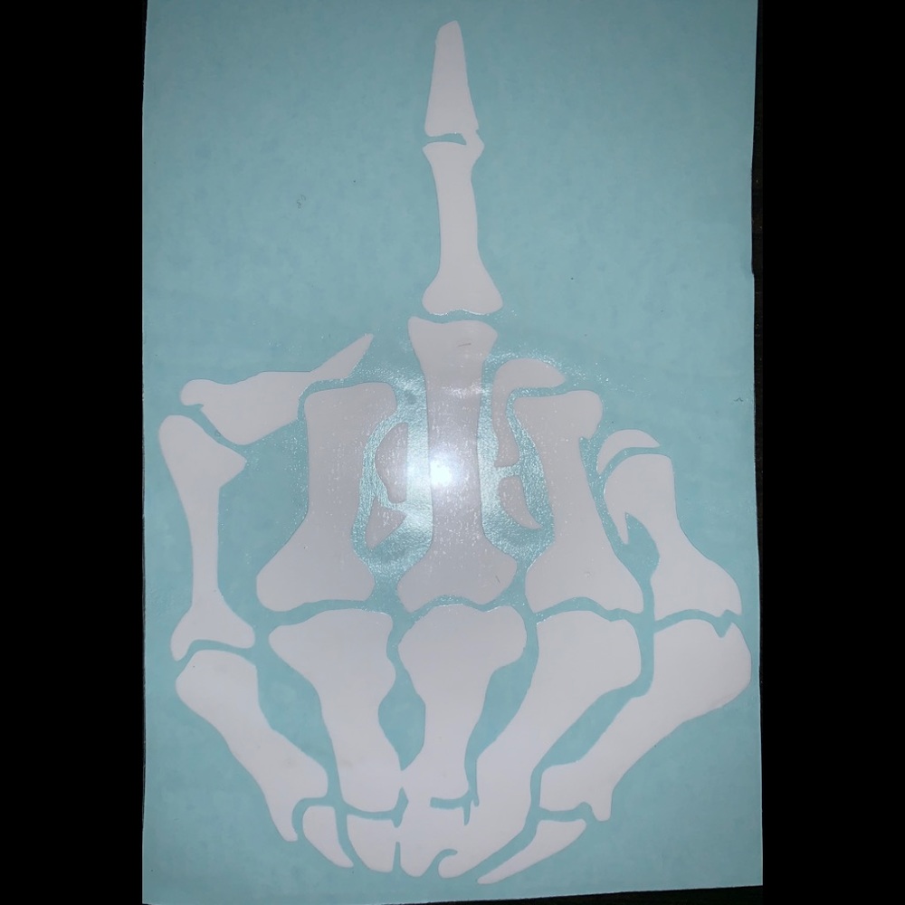 Skeleton Middle Finger 5 inch vinyl decal